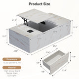 Lift Top Coffee Table, High Glossy Coffee Table with Wireless Charging and Speaker, Modern Coffee Table with 24 Colors LED Lights, Center Table with Drawer and Hidden Compartment for Living Room White PPorfamilia