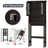 Baztin Over The Toilet Storage Cabinet, Over Toilet Bathroom Organizer with Glass Doors and Adjustable Shelf, Thicken Frame Above Toilet Storage Cabinet Behind Toilet Bathroom Organizer, Espresso Baztin