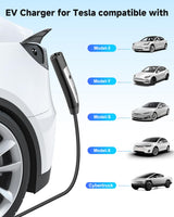 Level 1/2 EV Charger for Tesla, 16A Electric Car Mobile Charger for Tesla 25ft Cable with 240V NEMA 6-20 Plug, 120V NEMA 5-15 Adapter, NACS Connector, Home Portable Wall Charger for Tesla ModelY/3/S/X SEGUMA