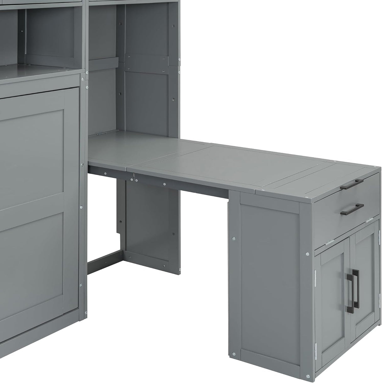 Virubi Twin Horizontal Murphy Bed with Desk and Wardrobe Closet,Wood Twin Folding Murphy Wall Bed with Storage Shelves Cabinets and Drawers for Adult (Grey) Virubi