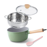 ROCKURWOK Ceramic Nonstick Sauce Pan with Lid, 2 Quart Cooking Pot, Small Saucepan with Steamer, PTFE& PFAS-Free, Wooden Handle for Cool Touch, Universal Base(Gas, Electric & Induction), Green ROCKURWOK
