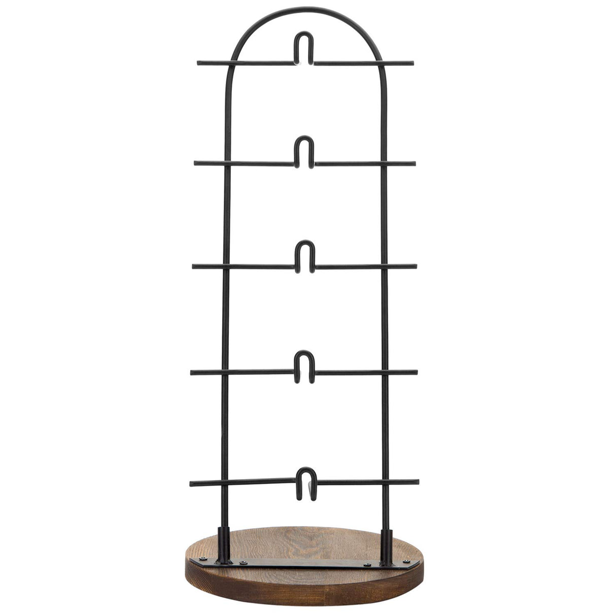 MyGift 5 Tier Black Metal Sunglasses Display Stand Rack Jewelry Organizer Holder for Sunglasses, Eyewear, Glasses with Round Burnt Wood Base MyGift