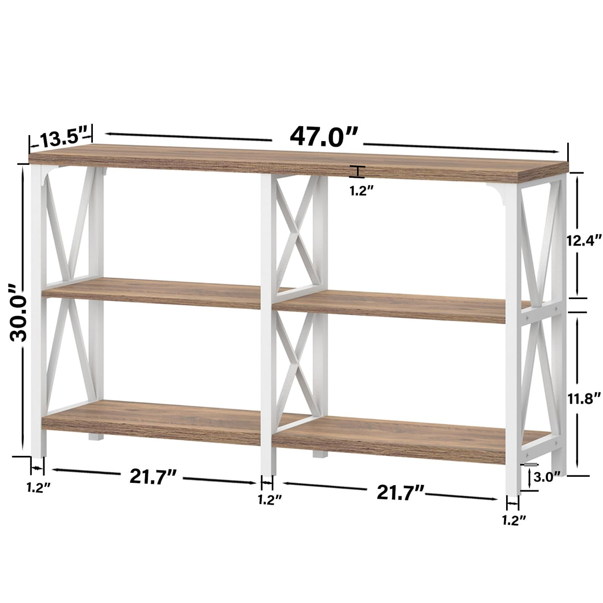 IBF Farmhouse Entryway Table, Wood TV Console Table, Rustic Metal Sofa Table, Industrial Hallway Tables with Storage Shelves, Modern Foyer Tables for Front Entry Way, White and Rustic Oak, 47 Inch IBF