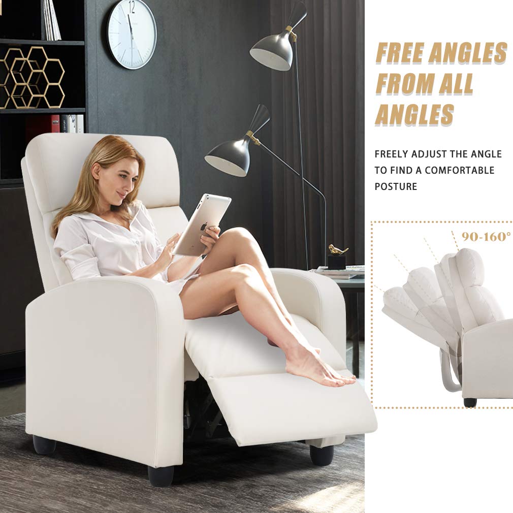 FDW Recliner Chair for Living Room Recliner Sofa Reading Chair Winback Single Sofa Home Theater Seating Modern Reclining Chair Easy Lounge with PU Leather Padded Seat Backrest （Beige） FDW