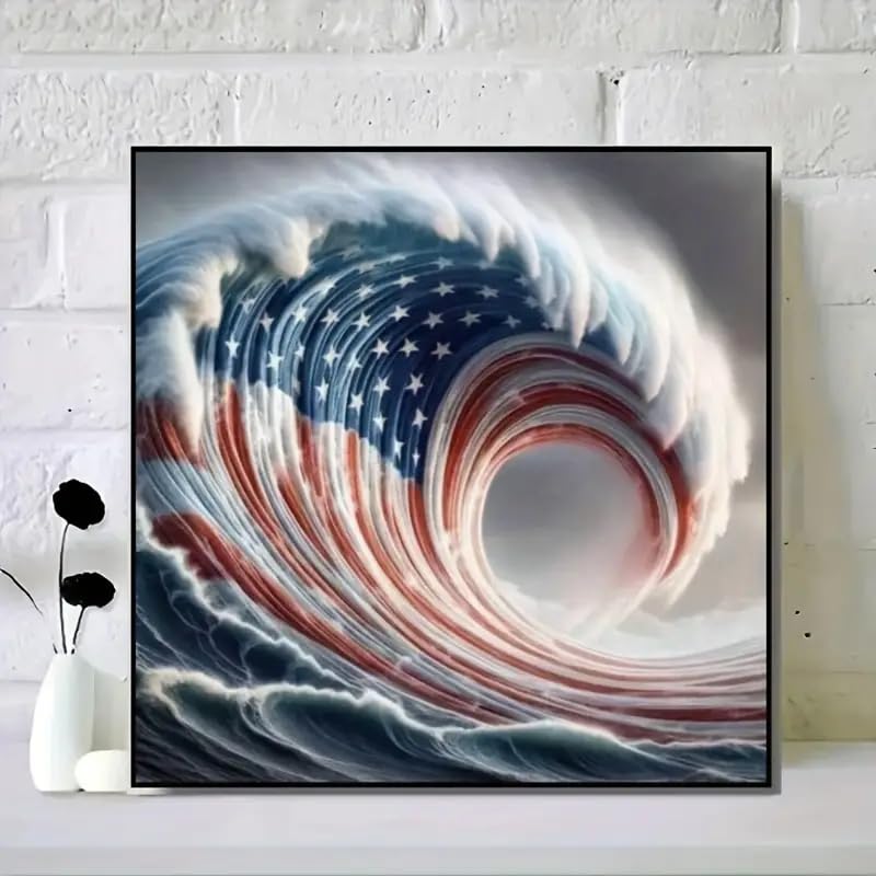 CXYQLC DIY 5D Diamond Painting Kits for Adults,Diamond Painting Full Drill Crystal Rhinestone Embroidery Craft Kits for Home Wall Decor Gifts 11.8x11.8inch(American Flag Waves) CXYQLC