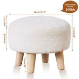 Cpintltr Round Footstool Ottoman Rabbit Wool Mushroom Stool Solid Wood Stool Small Upholstered Ottoman Shoe Changing Foot Stool Step Stool Sofa Footrest Stool for Living Room Bedroom (White) Cpintltr