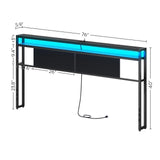 YATINEY King Size Headboard, Headboard with Light and Outlets, Headboard with 2 Storage Shelves, Storage Rack, Adjustable Height, Sturdy and Stable, Easy Assembly, Black YATINEY