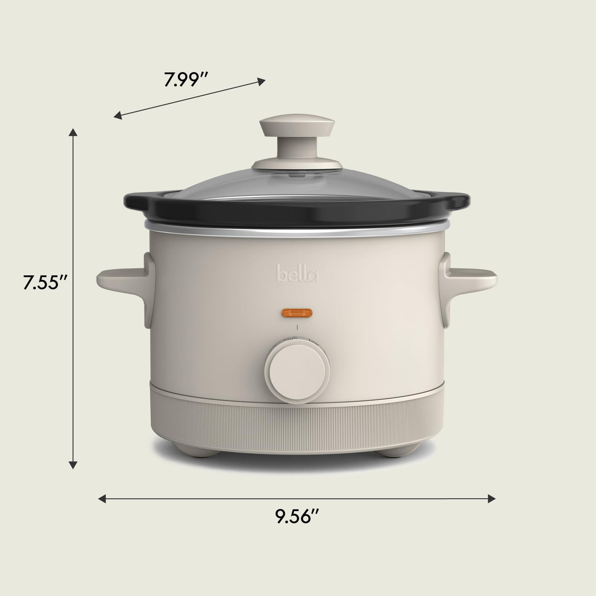 bella 1.5 Qt Slow Cooker with 3 Heat Manual Control, EverGood™ Ceramic Nonstick Coating, Dishwasher Safe Stoneware Pot and Tempered Glass Lid, Tangle Free Cord Wrap & Cool Touch Handles, Oatmilk BELLA