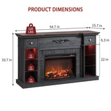 IFBUY 54" Farmhouse Electric Fireplace with Mantel, 33" Tall LED Fireplace TV Stand w/7 Lighting Colors, 23'' Freestanding Electric Fireplace Heater, Open Adjustable Shelves & Drawers, Grey IFBUY