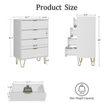 Masupu 4 Drawer Dresser, Drawer Chest, Tall Storage Chest Cabinet Organizer Unit with Metal Legs, Small Dresser for Bedroom, Living Room, Closet, Hallway White Stripe Masupu