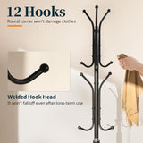 Yoobure Metal Coat Rack Freestanding with Marble Base, Coat Tree with 12 Hooks & Umbrella Holder, Coat Hanger Stand for Corner Entryway Bedroom Office, Heavy Duty Coat Rack Stand for Clothes Hats Bags Yoobure