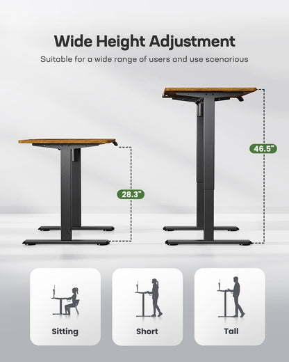 Marsail Electric Standing Desk with LED Lights, 48 * 24 Inch Adjustable Height Sit Stand up Desk for Home Office Furniture Computer Desk with 3 Memory Presets, Headphone Hook - WoodArtSupply