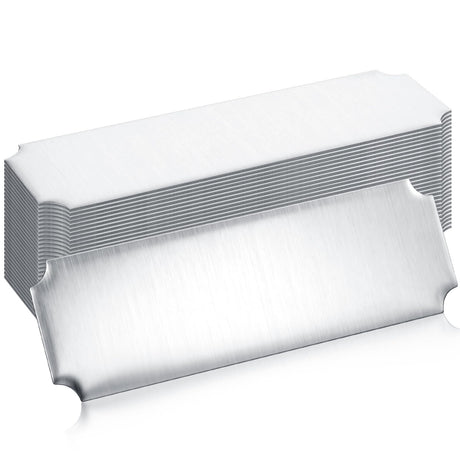 Therwen 30 Pcs Name Plates Laser Engraved Brushed Stainless Steel Plate Personalized Plaque Blank Custom Name Tag Frame Name Label with Adhesive Backing(Silver Notched Corner,1''x 3'') Therwen