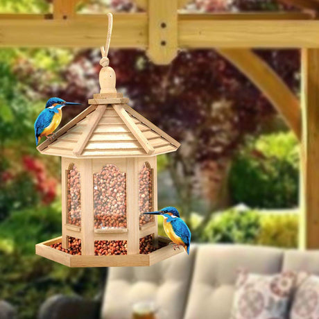 Bird Feeder,Gazebo Bird Feeder Bird House Wooden Bird House for Outside Indoors Hanging (Assorted Color) Pssopp