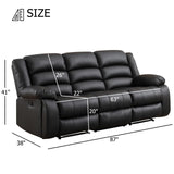 EBELLO Faux Leather Manual Reclining Sofa with 2 Concealed Cup Holders,Overstuffed Armrest 3 Seat Recliner Sofa, Couch for Living Room, Bedroom, Meeting Room, Black, Sofa EBELLO
