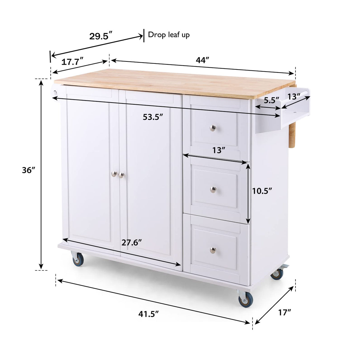 PHI VILLA Kitchen Island Cart on Wheels - Portable Kitchen Island with Drop Leaf, Rolling Kitchen Island with Storage PHI VILLA