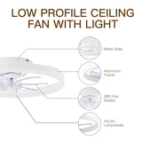 STERREN Ceiling Fans with Lights,20" Low Profile Ceiling Fan with Remote Control, Modern Flush Mount Ceiling Fan,White Fan Light for Bedroom, Living Room,Kitchen,Small LED Ceiling Light Fixture STERREN