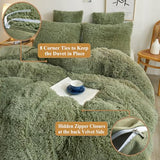 XeGe Plush Shaggy Duvet Cover Set, Luxury Soft Crystal Velvet Fluffy Furry Bedding Sets 2 Pieces(1 Faux Fur Fuzzy Comforter Cover + 1 Faux Fur Throw Pillow Sham), Zipper Closure (Twin, Sage Green) XeGe