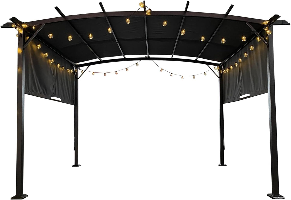PERFECT GARDEN 12' L x 9' W Outdoor Patio Retractable Canopy Metal Pergola with Adjustable Shade, Metal pergola for Backyards, Gardens, Patios(Grey) PERFECT GARDEN