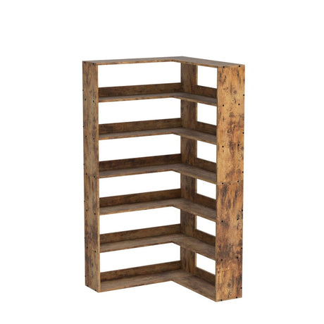 Industrial 6-Tier Corner Bookshelf with Baffles - Vintage Brown Decorative Storage Rack for Home & Office IRONCK