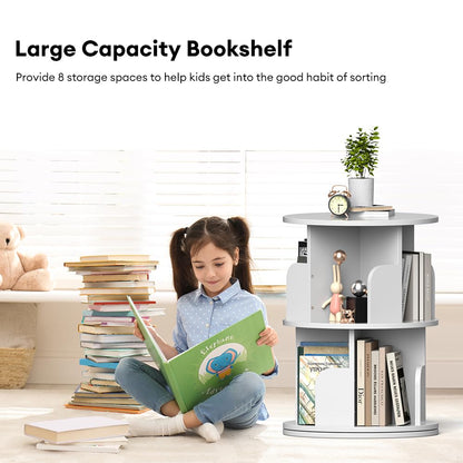 Nidouillet 2-Tier Rotating Bookshelf - Stylish White 360° Swivel Bookcase for Home and Office - WoodArtSupply