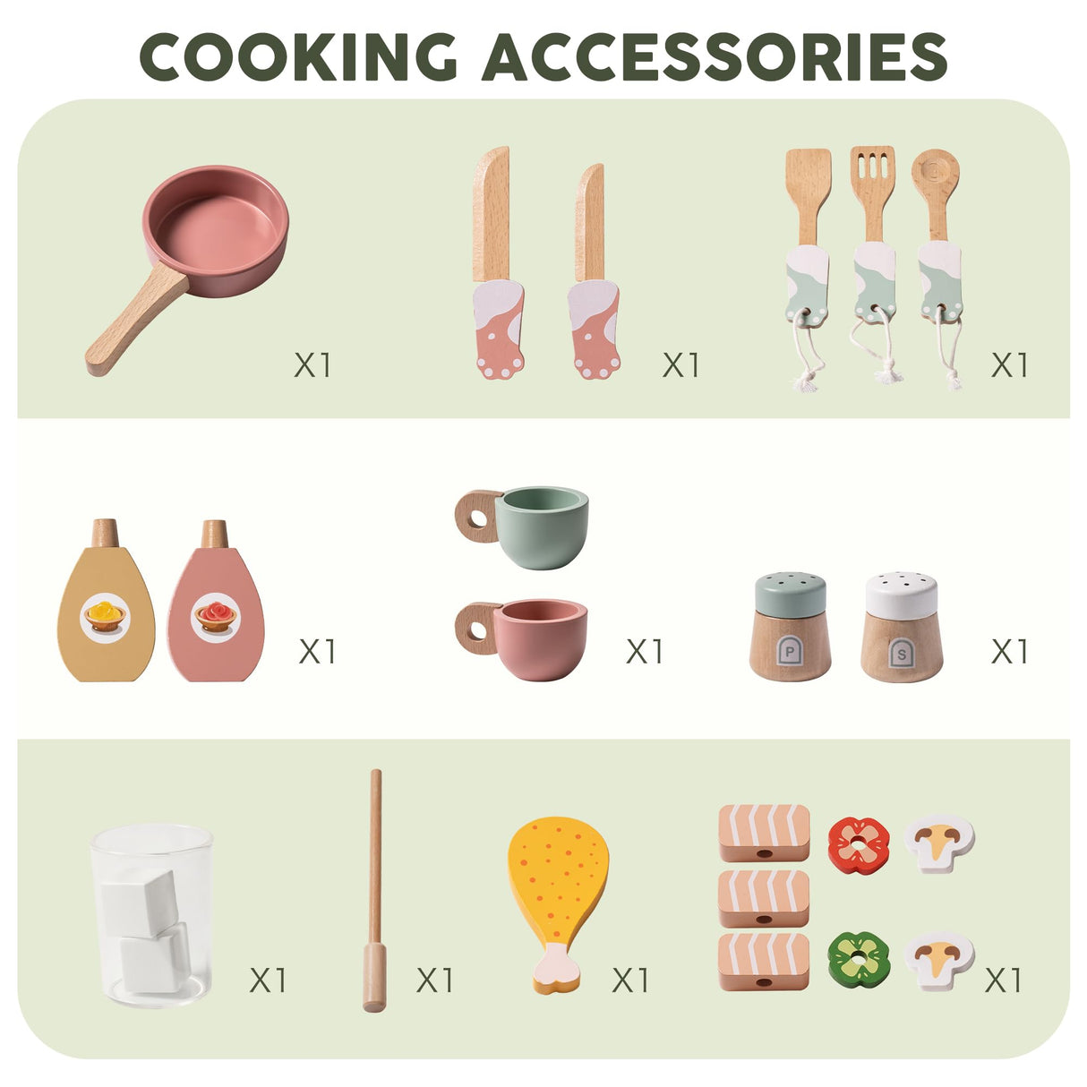 ROBUD Wooden Play Kitchen Set for Kids Toddlers, Pretend Kitchen Playset with BBQ Grill, Ice Maker, Coffee Machine, and Accessories, Toy Kitchen Gift with Lights & Sounds for Girls & Boys, Age 3+ ROBUD