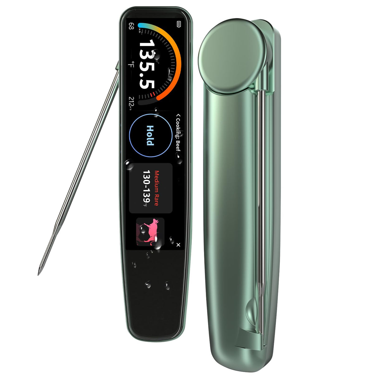 AWLKIM 0.5s Instant Read Smart Meat Thermometer Digital, 3.8″ HD Touchscreen with Temp-OS, Professional Kitchen Food Thermometer for Cooking, Grill, BBQ | ±0.5°F, −58–572°F, IP68, USB-C Rechargeable AWLKIM