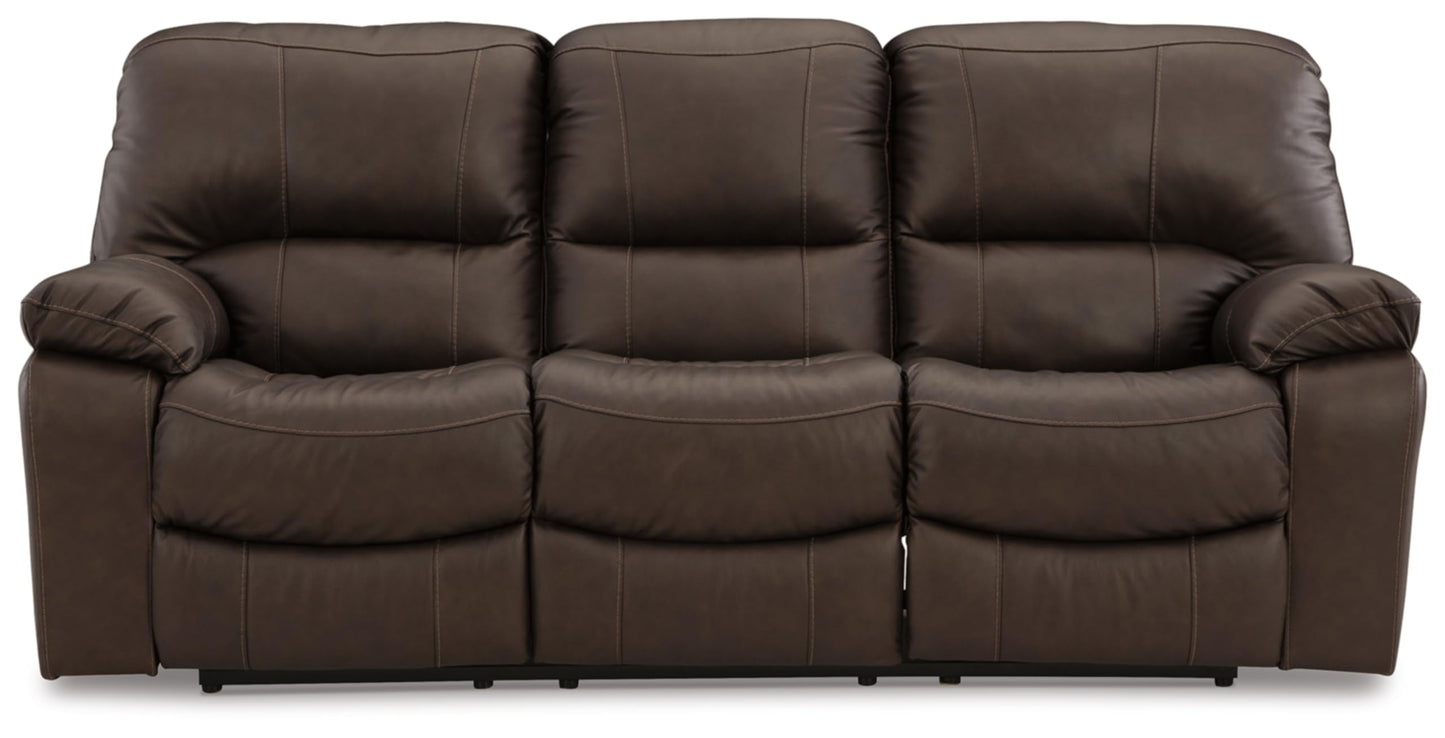 Signature Design by Ashley Leesworth Modern Leather Match Power Reclining Sofa with USB Ports, Dark Brown