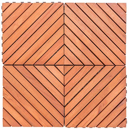 VIFAH V182 Interlocking FSC Eucalyptus Deck Tile 12-Slat Diagonal Design - WoodArtSupply