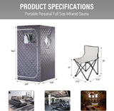 iDOTODO Full Size Portable Personal Infrared Sauna for Home, Personal Home Spa Tent with Remote Control, Heating Foot Pad, Foldable Reinforced Chair （Grey, L33.8 x W 33.8" x H 66.5" iDOTODO
