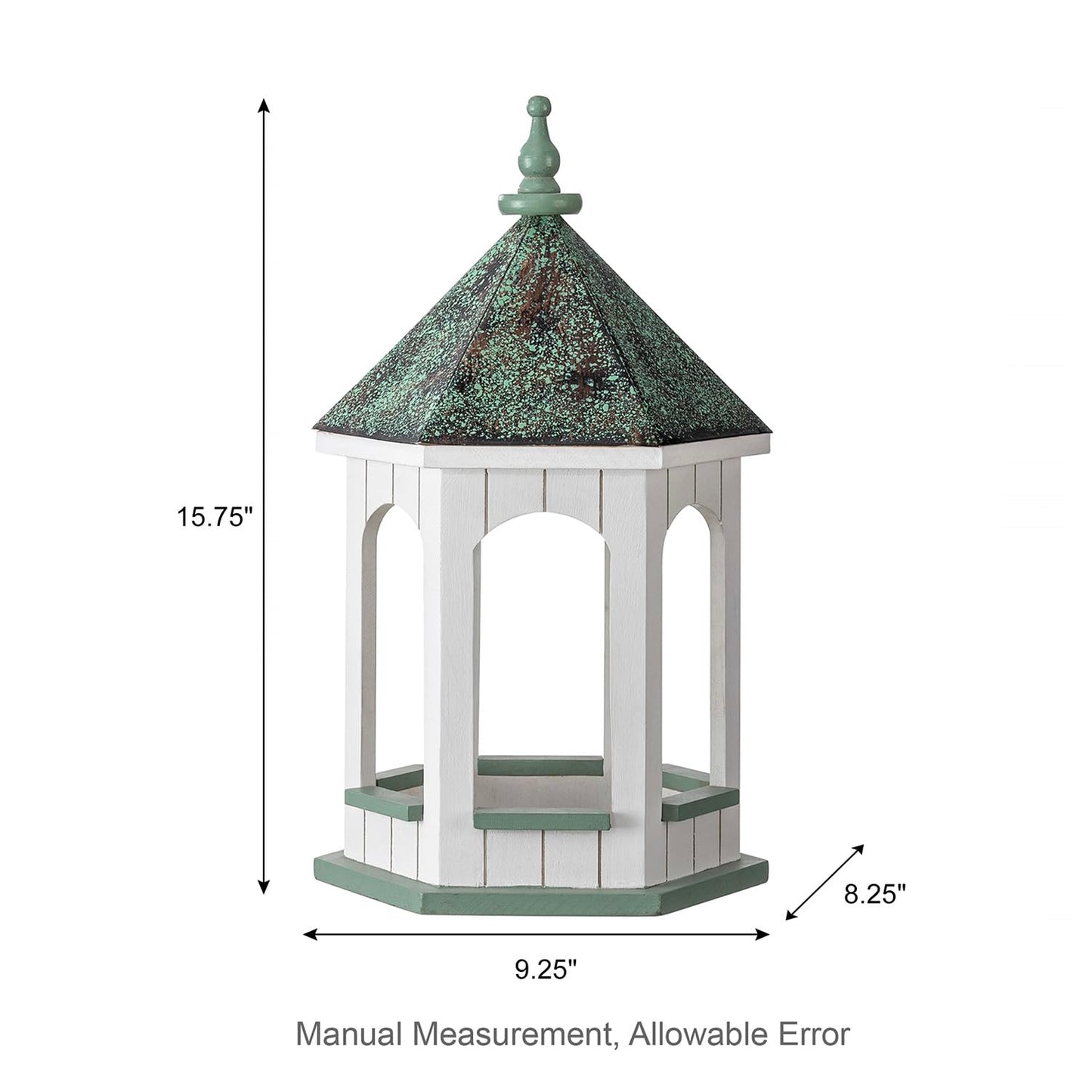 Glitzhome Large Capacity Hanging Bird Feeder,15.75" H Patina Metal Roof Solid Wood Gazebo Tray Bird Feeder for Outdoors Hanging,Supports Cardinals, Finch, Blue Jay,Sparrows and Outside Wild B - WoodArtSupply