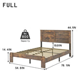 YHJIV Wood Full Bed Frame with Headboard, Rustic Platform Bed Frame with 12 Wood Slats Support, No Box Spring Needed (Vintage Brown, Full) YHJIV