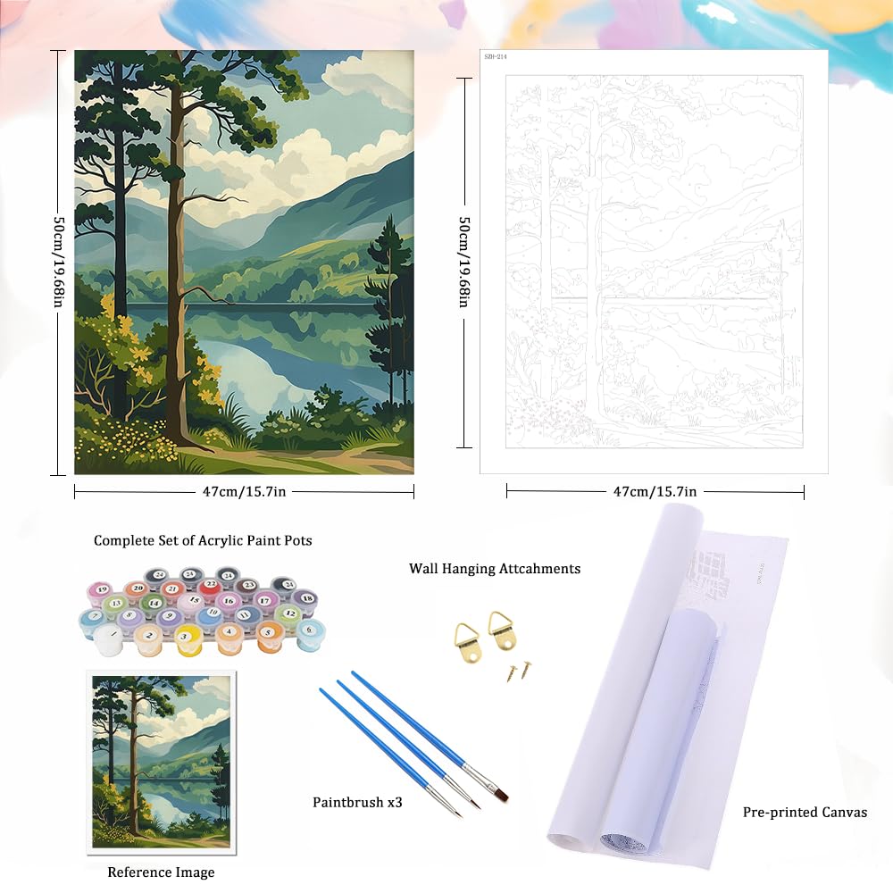 Natuyalo Paint by Numbers Kit for Adults - Forest Landscape Paint by Number on Canvas Without Frame, DIY Acrylic Painting for Ideal Gift Home Wall Decor (16x20 Inch) Natuyalo