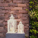 Lanterns Decorative Outdoor&Indoor, Set of 2 (14"&10") Beige Metal Lantern Decor with Glass, Candle Holder for Porch, Patio, Garden, Balcony, Wedding, Table Centerpiece NEEDOMO