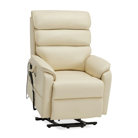 DYNOX 350 LBS Power Lift Recliner Chair for Elderly, Medium Size Dual Motor Lay Flat Infinite Positions Recliner with Heat & Massage(9188,Faux Leather,Cream) DYNOX