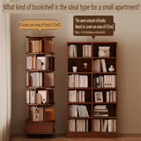 Angel Sar Modern 6 Tier Rotating Bookshelf with Drawer & Wheels, 360° Spinning Corner Bookcase for Small Spaces, Tall Storage Shelf for Bedroom, Living Room, or Office, Walnut Angel Sar