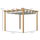 Outsunny 10' x 10' Retractable Pergola Canopy, Wood Grain Aluminum Pergola, Outdoor Sun Shade Shelter for Grill, Garden, Patio, Backyard, Deck, Cream White Outsunny