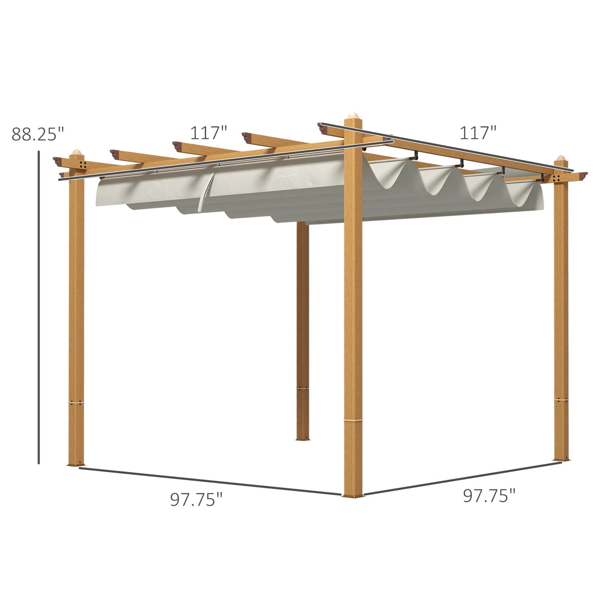 Outsunny 10' x 10' Retractable Pergola Canopy, Wood Grain Aluminum Pergola, Outdoor Sun Shade Shelter for Grill, Garden, Patio, Backyard, Deck, Cream White - WoodArtSupply