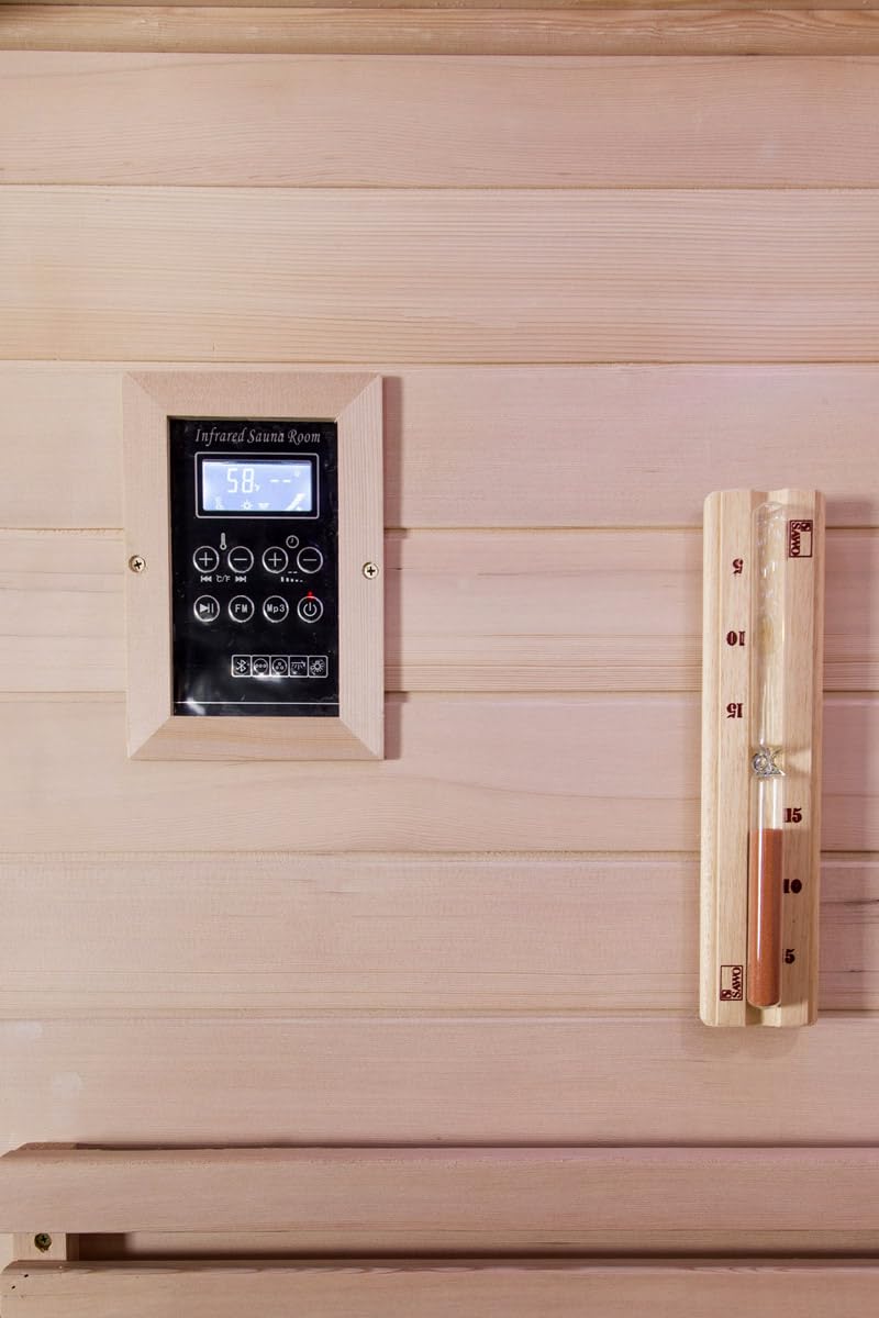 Canadian Hemlock Wood Traditional Swedish Wet or Dry 4-5 Person Glass Wall Sauna, with 6KW Heater, Rocks, Water Bucket, Ladle, LED Lights MCP-Distributions