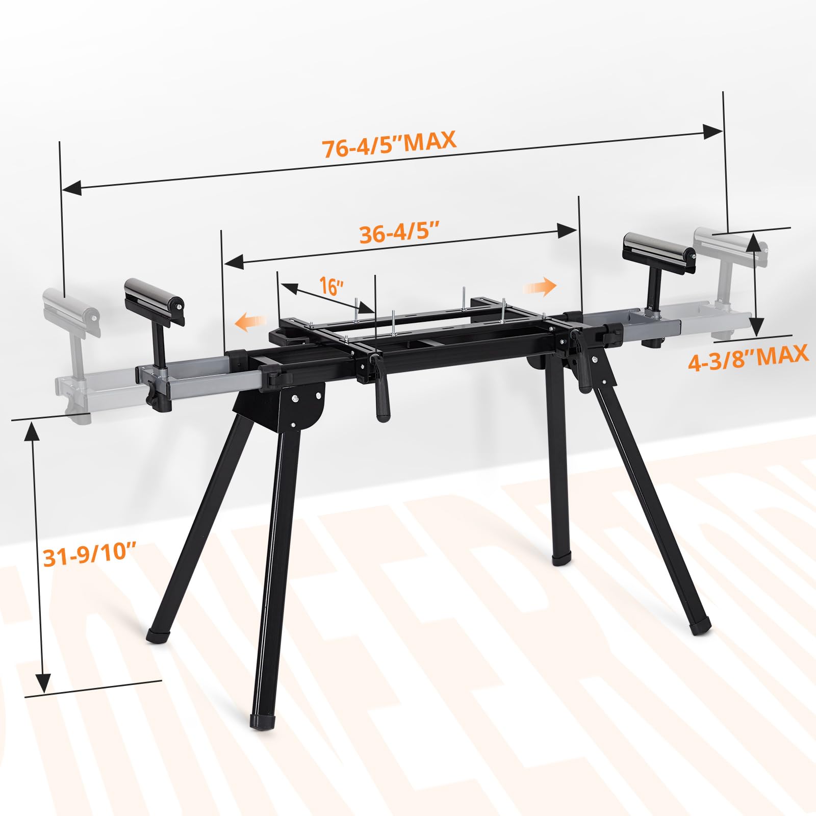 PioneerWorks Miter Saw Stand, 440 Lbs Load Capacity Saw Stand with Durable Iron Skeleton frame, , 76-4/5'' Max Sliding Rail, Quick to Install and Remove, Compatible & Portable, Compatible wit - WoodArtSupply