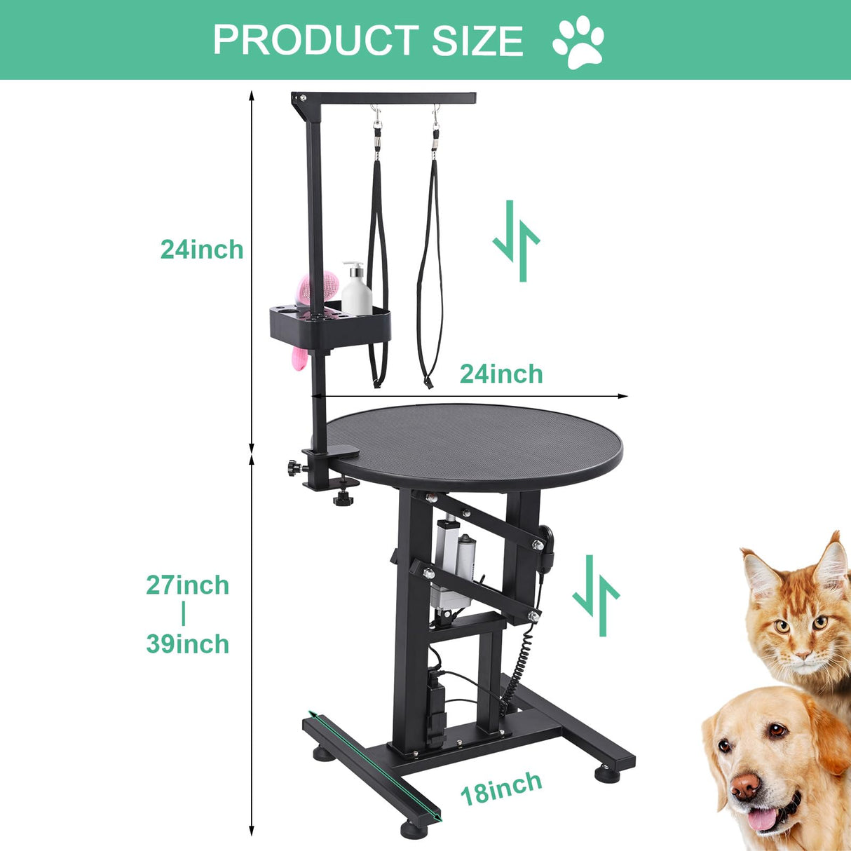 CIRONBOW 24" Electric Rotating Dog Grooming Table, Fast Lift Heavy Duty Dog Grooming Table Swivel 360° for Small Dogs with Anti Skid Tabletop, Grooming Set, Remote,Tool Organizer and Arms, Black CIRONBOW