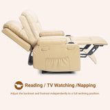 GarveeHome Power Lift Recliner Chair PU Leather with Massage for Elderly Ergonomic Lounge Chair Classic Single Sofa with 2 Cup Holders Side Pocket (Beige, 22" Seat Width + Cup Holder) GarveeHome