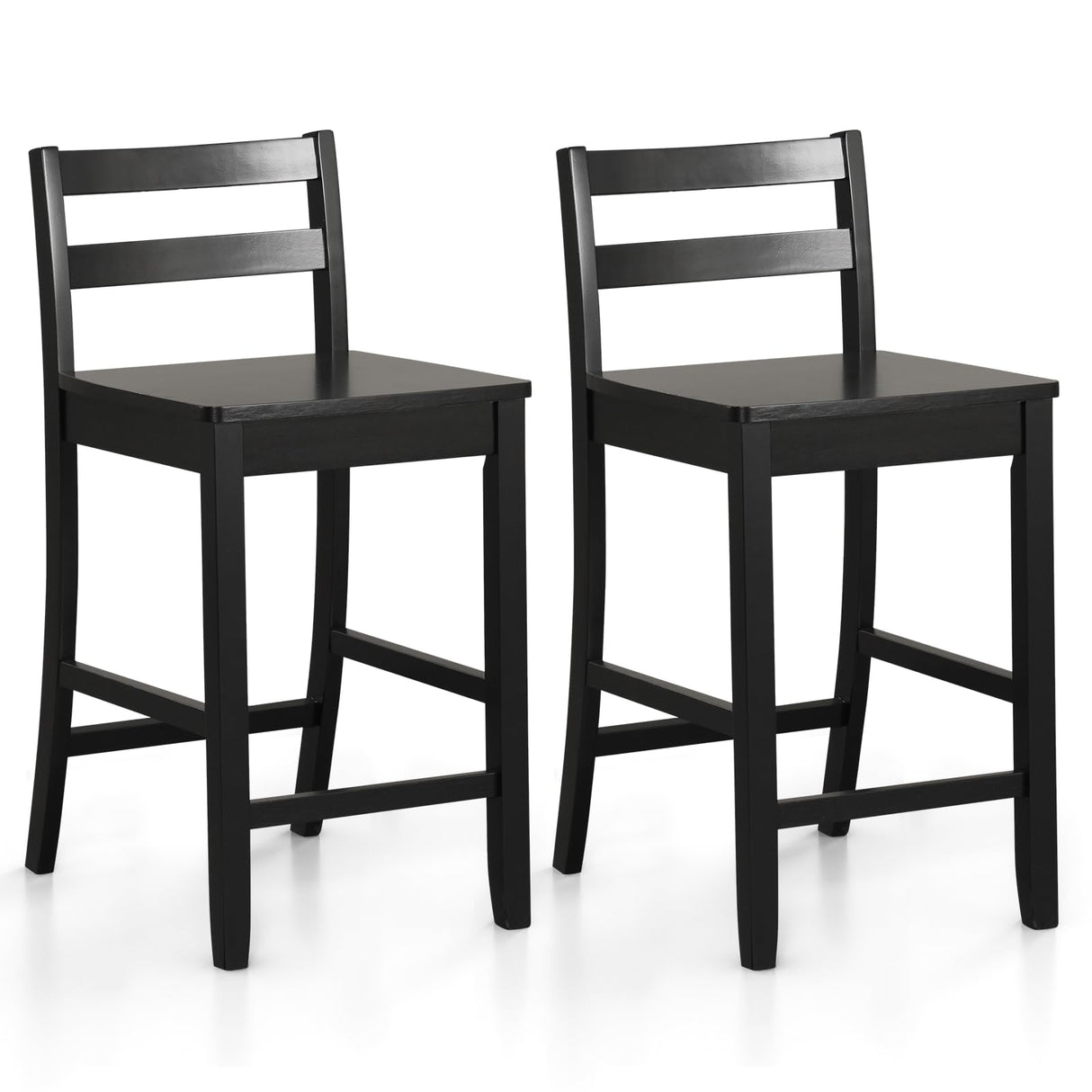 COSTWAY Wooden Bar Stools Set of 2, 24-Inch Counter Height Stools with Ergonomic Backrest & Footrest, Farmhouse High Dining Chairs for Kitchen COSTWAY