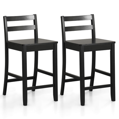 COSTWAY Wooden Bar Stools Set of 2, 24-Inch Counter Height Stools with Ergonomic Backrest & Footrest, Farmhouse High Dining Chairs for Kitchen COSTWAY