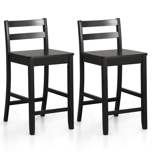 COSTWAY Wooden Bar Stools Set of 2, 24-Inch Counter Height Stools with Ergonomic Backrest & Footrest, Farmhouse High Dining Chairs for Kitchen - WoodArtSupply