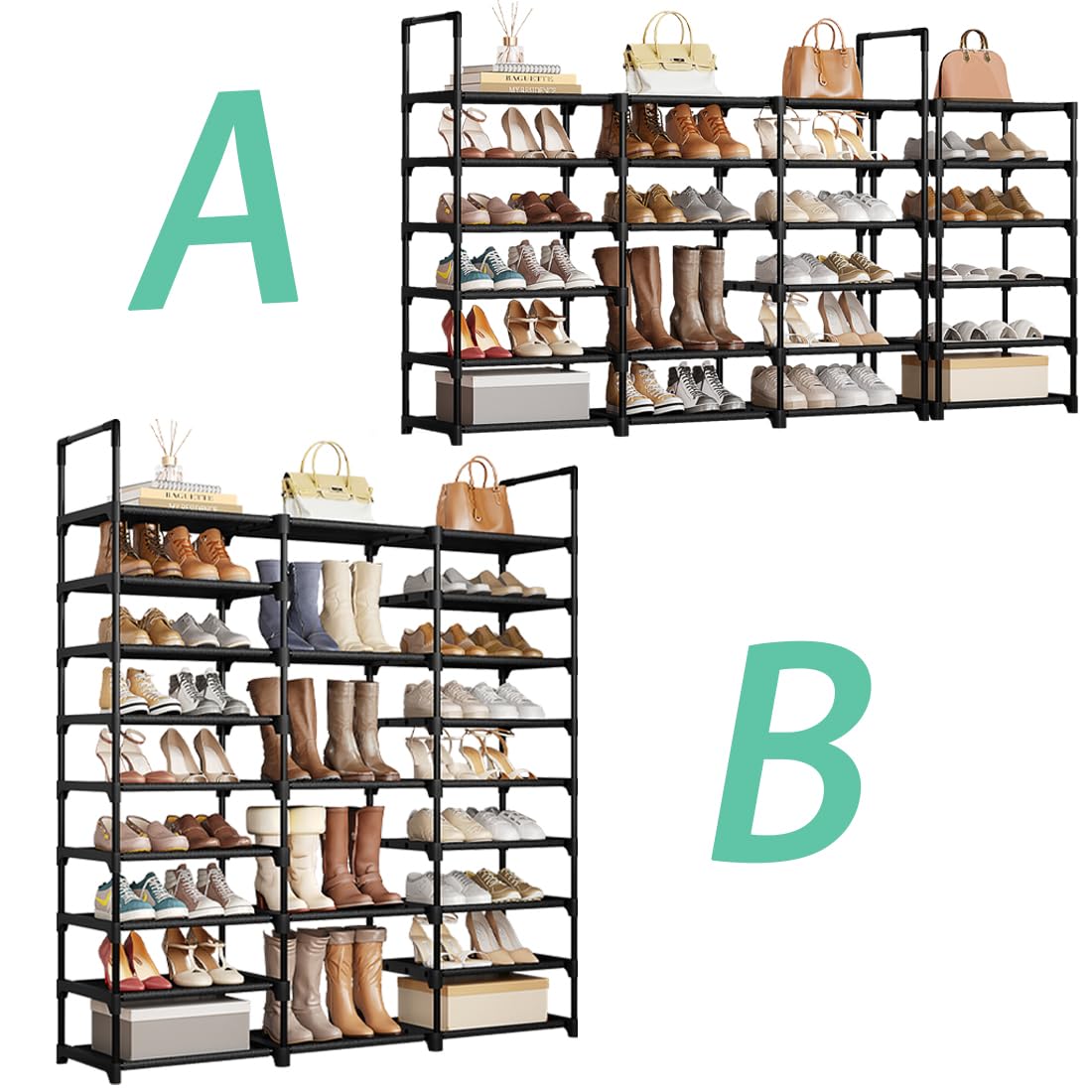 SUOERNUO Shoe Rack Storage Organizer Holds 50-55 Pairs Tall Shelf for Shoes Metal Freestanding Closet Black 9-Tier Non-Woven Dustproof SUOERNUO