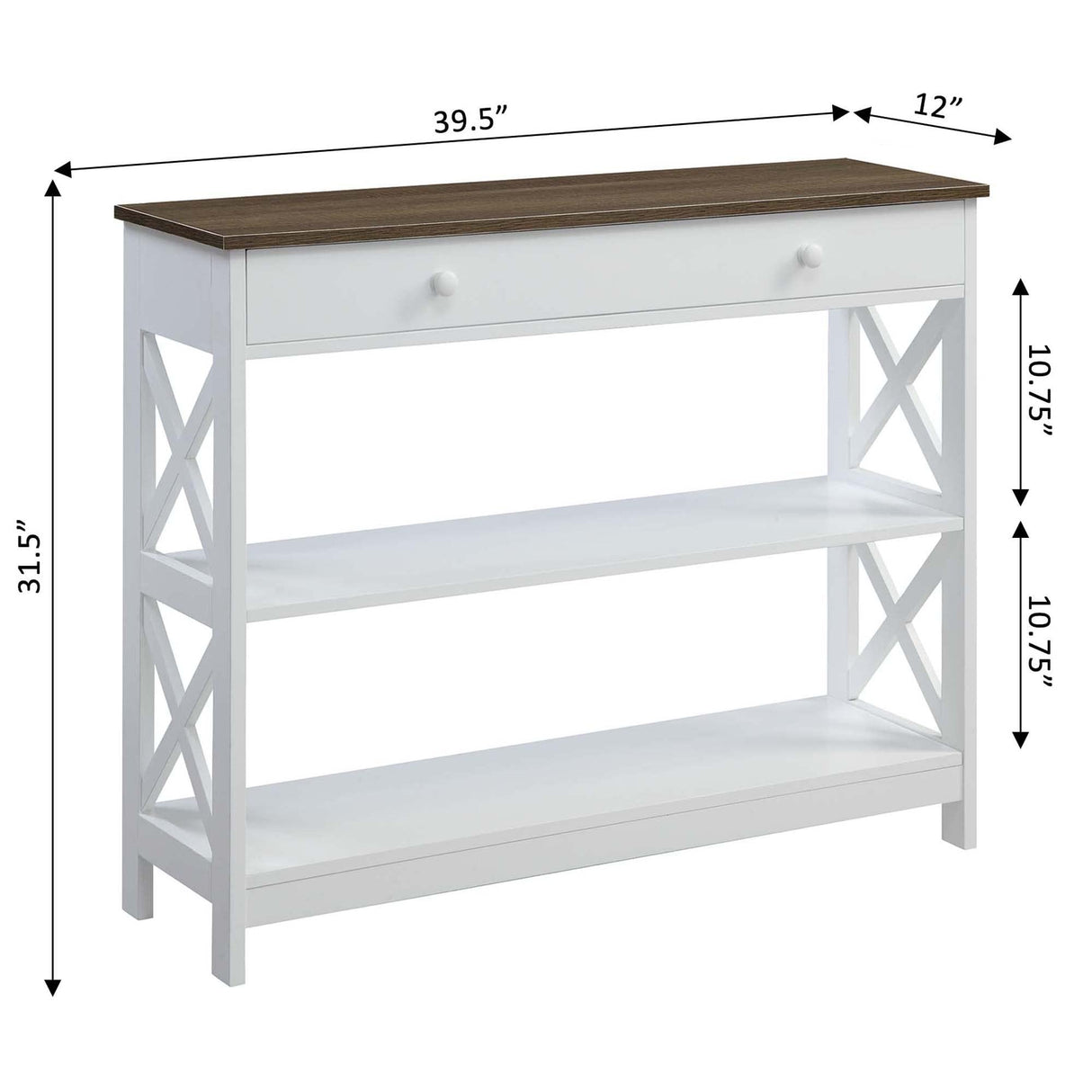 Convenience Concepts Oxford 1 Drawer Console Table with Shelves, Driftwood/White Convenience Concepts