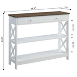 Convenience Concepts Oxford 1 Drawer Console Table with Shelves, Driftwood/White Convenience Concepts
