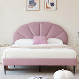 VELOCAVA Pink Bed Frame Full Size, Aesthetic Upholstered Bed with Unique Seashell Headboard, Soft Velvet Platform Bed, Strong Wooden Slats Support, No Box Spring Needed, Heavy Duty, Easy to Assemble VELOCAVA