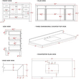 ARIEL Cambridge 55" Midnight Blue Bathroom Vanity with Sink, 1.5" Edge Pure White Quartz Countertop & Backsplash, Center Rectangular Sink, 2 Soft Closing Doors, 9 Full Extension Dovetail Drawers ARIEL